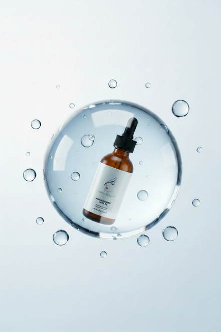 Nourishing Hair Oil en gota de agua celeste