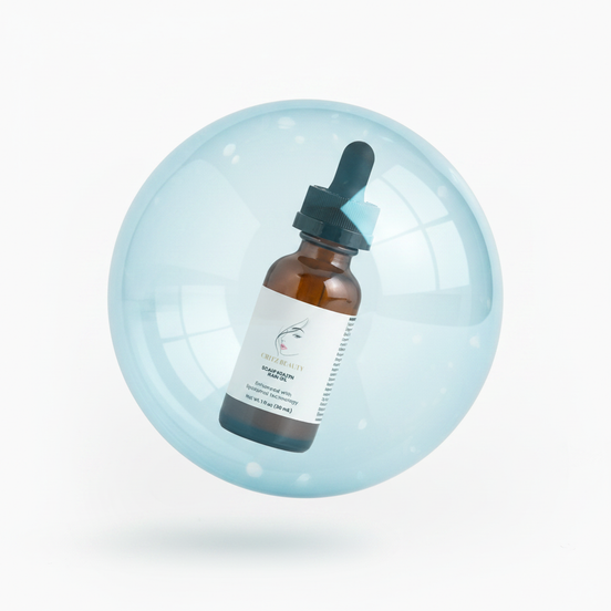 Scalp Health Hair Oil en burbuja azul celeste